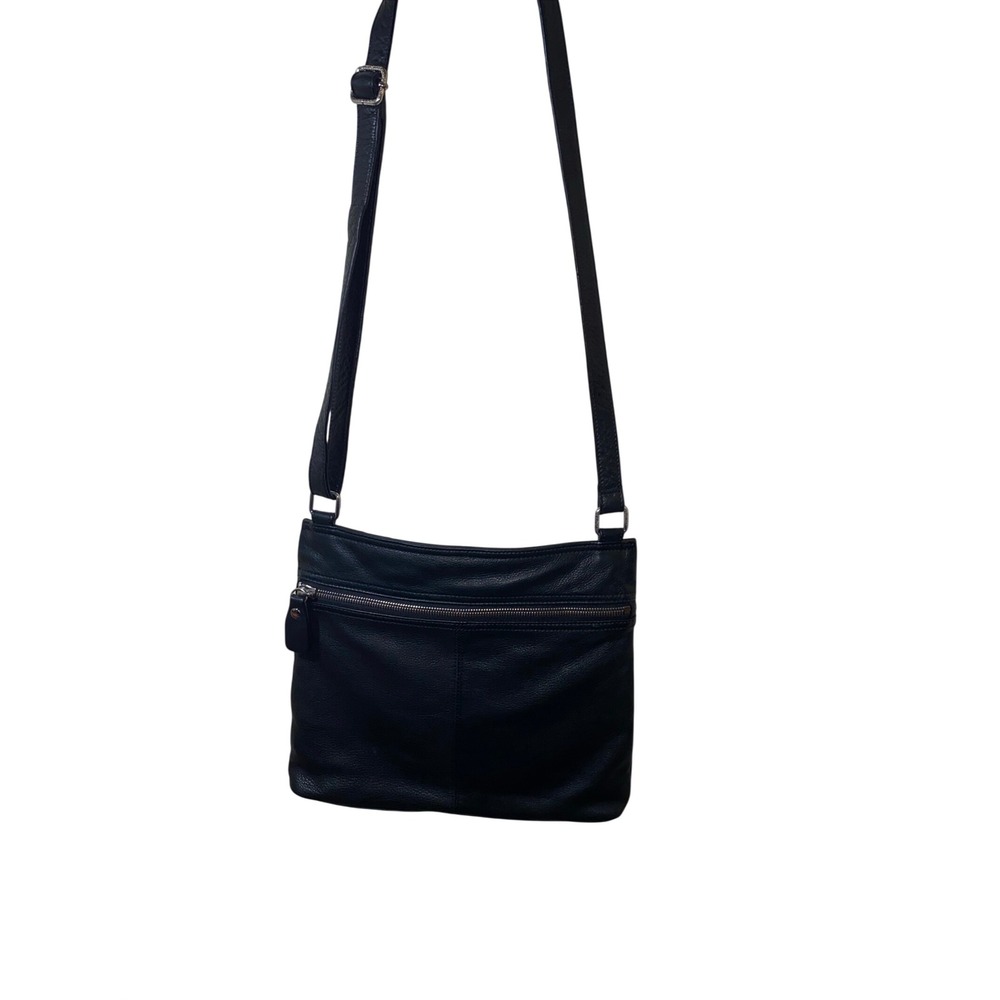 Margot Black Pebbled Leather Crossbody Bag Zip Top Messenger Travel Purse - Picture 12 of 12